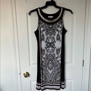 Sandra Darren Black and White Ornate Mini Dress